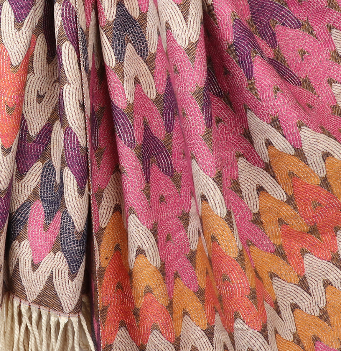 Reversible warm mix multi heart scarf with fringe