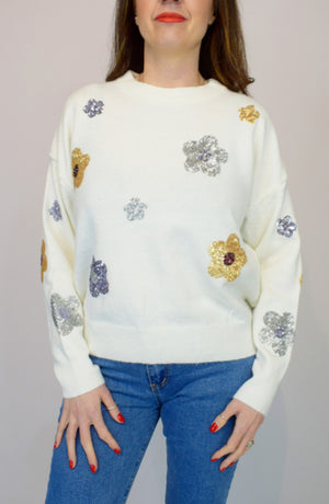 Sequin Flower Soft Knit Jumper