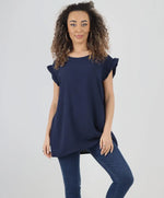 Italian Navy Cap Sleeve Top with pretty lace detail on the back