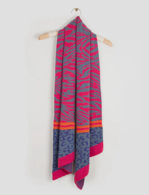 Mara Heavyweight Scarf - Blue/ Fuchsia, Tiger Leopard