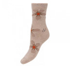 Fawn Wool Bend Socks with Flowers Ws484