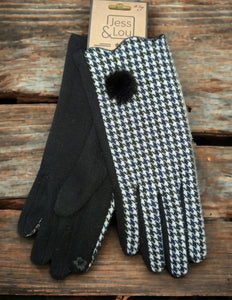 White Check Gloves with Fur GL278