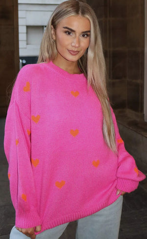 Bright Pink Heart Jumper