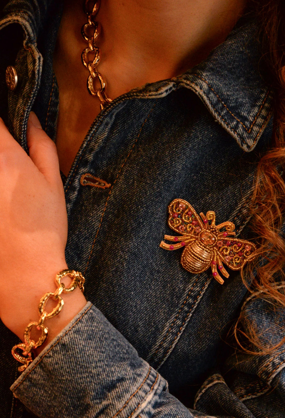 GOLD AND PINK BEE BROOCH