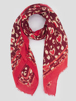 Percy Lightweight Scarf - Red, Leopard Border