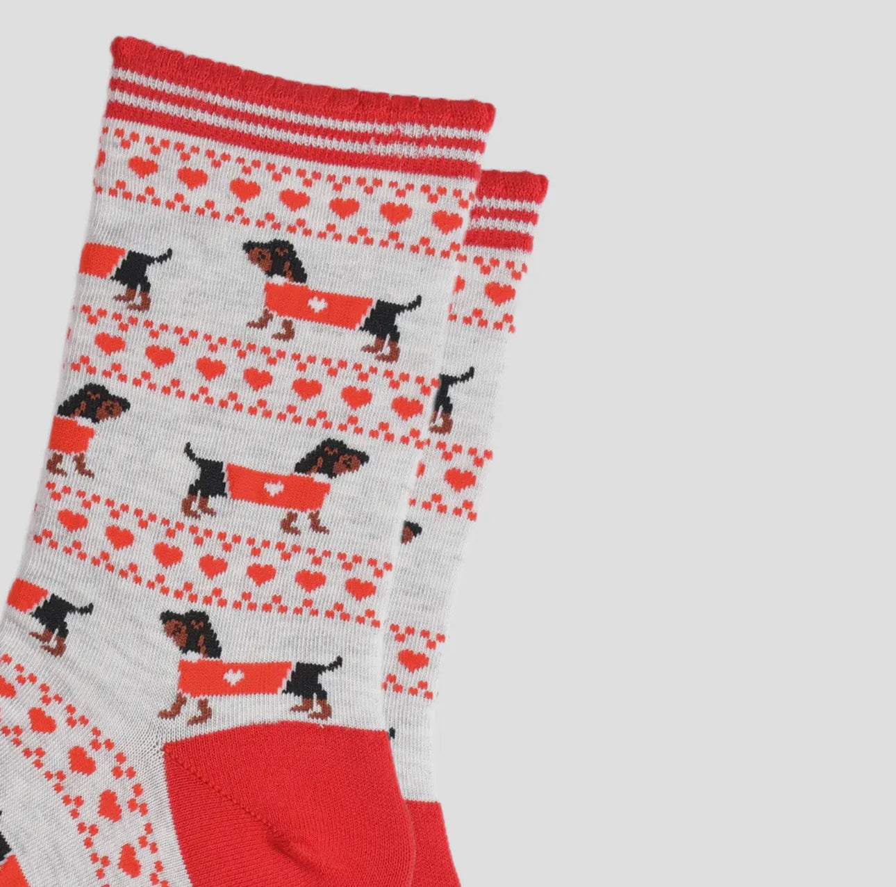 Women's Bamboo Socks - Grey/Red, Sausage Dog Fair Isle