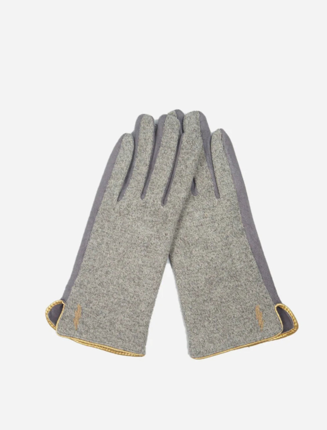 Light Grey Gold Lightning Bolt Trim Detail Gloves