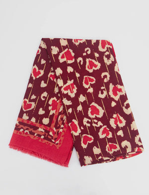 Percy Lightweight Scarf - Red, Leopard Border