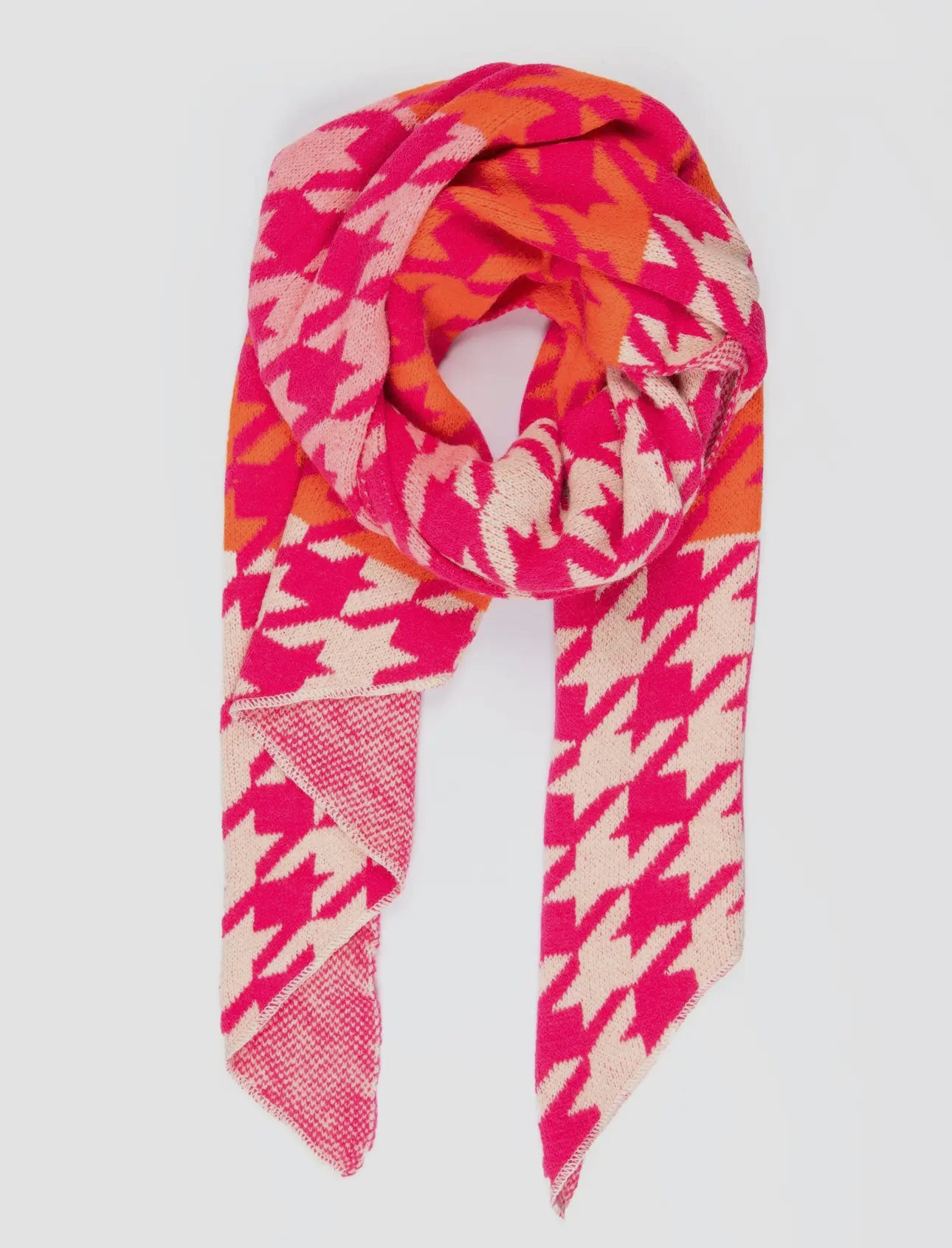 Jana Heavyweight Scarf - Fuchsia/ Orange, Houndstooth