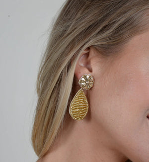 Gold Teardrop Beaded Earrings