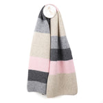Pink, grey, natural mix recycled blend stripe scarf 52986