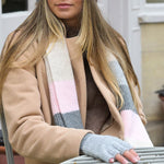 Pink, grey, natural mix recycled blend stripe scarf 52986
