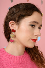 MULTI HEART TRIPLE DROP EARRINGS EAR1464