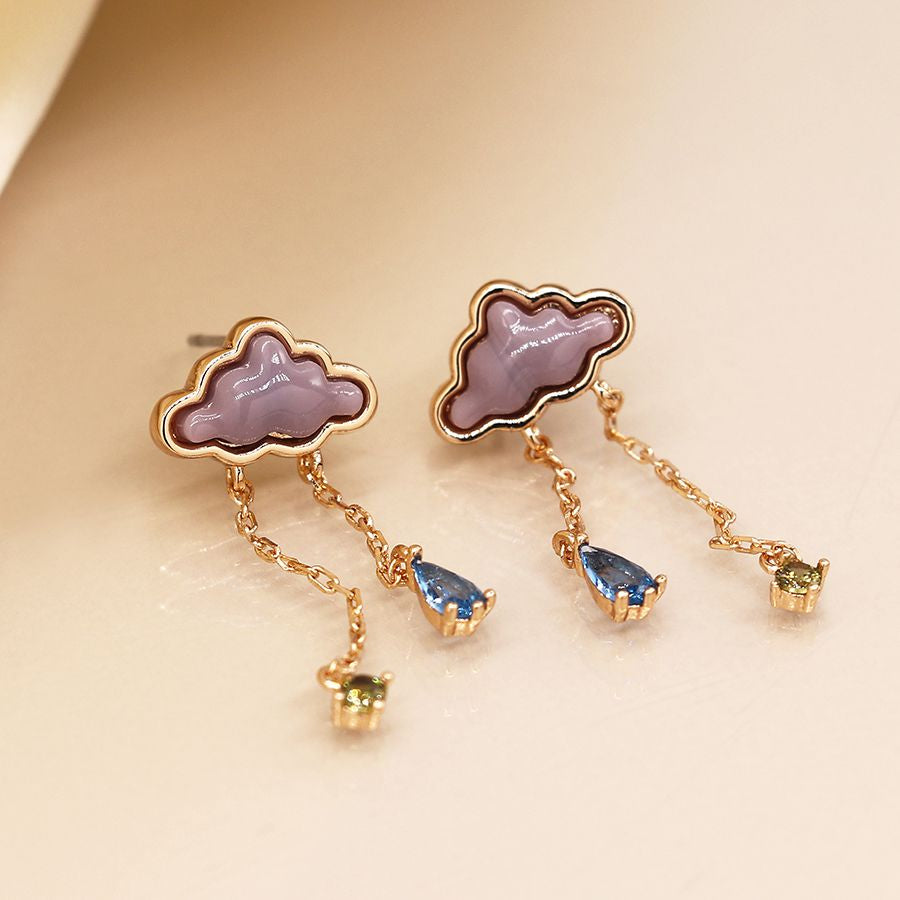 Golden cloud and crystal raindrop earrings