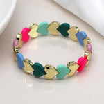 Golden and multicolour hearts stretch bracelet