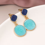 Golden blue mix epoxy double shape earrings