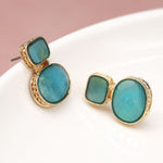 Golden double shape opalescent aqua earrings