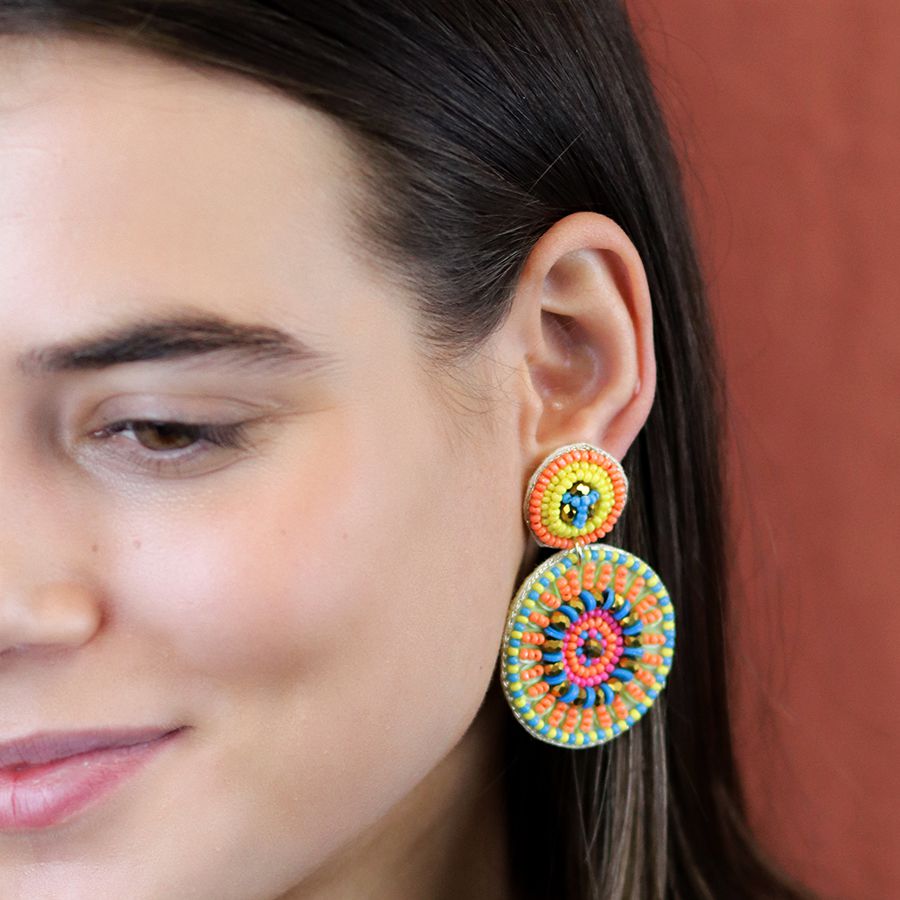 Bright beaded double disc earrings