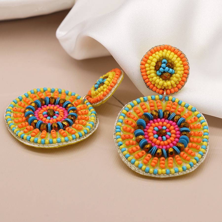 Bright beaded double disc earrings