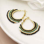 Black mix beaded fan hoop earrings