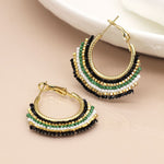 Black mix beaded fan hoop earrings