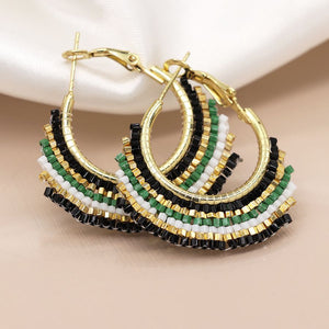 Black mix beaded fan hoop earrings