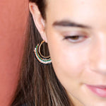 Black mix beaded fan hoop earrings