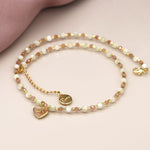 Semi precious pink mix bead necklace with heart and bee charm