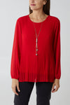 PLEATED LONG SLEEVE NECKLACE TOP