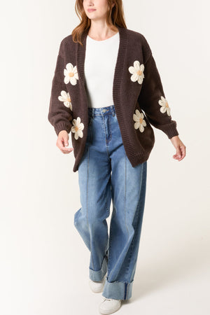 DAISY FLOCKING FLOWER KNIT CARDIGAN
