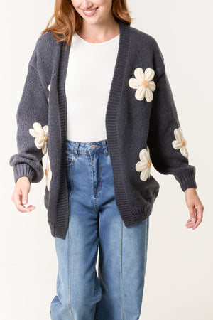 DAISY FLOCKING FLOWER KNIT CARDIGAN