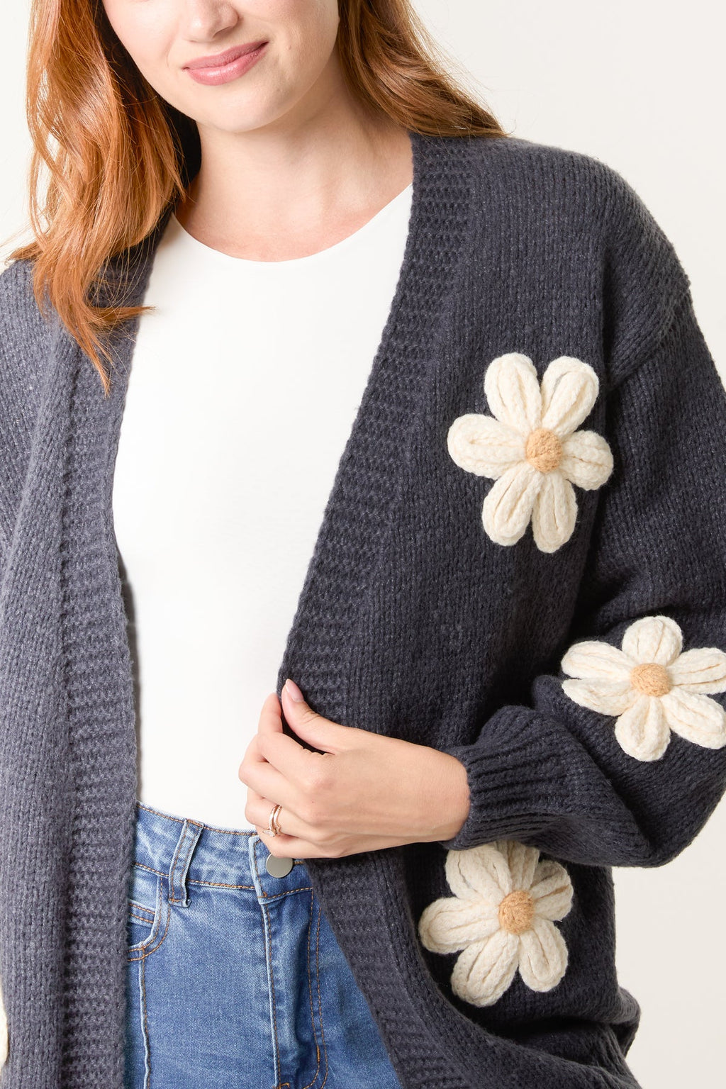 DAISY FLOCKING FLOWER KNIT CARDIGAN
