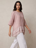 Linen Oversize Silk Frill Top
