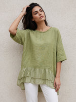 Linen Oversize Silk Frill Top