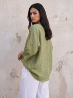 Linen Oversize Silk Frill Top