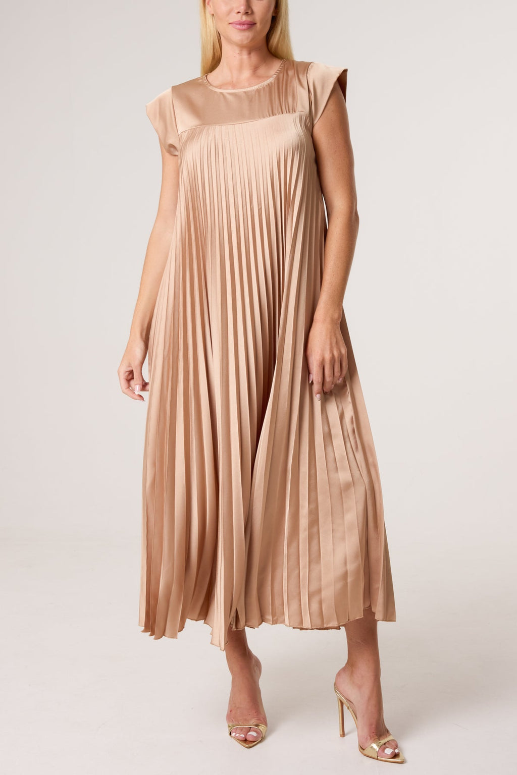 Pleated Satin Midi Dress