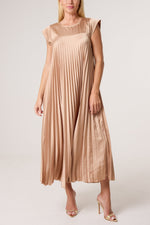 Pleated Satin Midi Dress