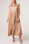 Pleated Satin Midi Dress