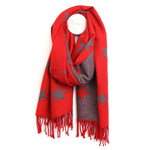 Vibrant red and grey reversible star scarf