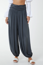 CHARCOAL HAREM JERSEY WAISTBAND TROUSERS