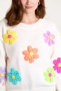 KNITTED FLOWERS CREW NECK JUMPER