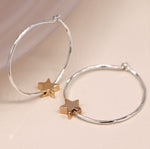 Silver plated organic hoop and golden star earrings 3921