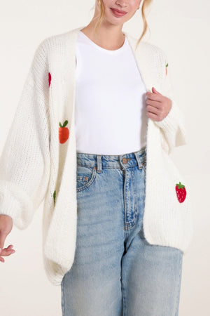 EMBROIDERED FRUIT KNIT CARDIGAN