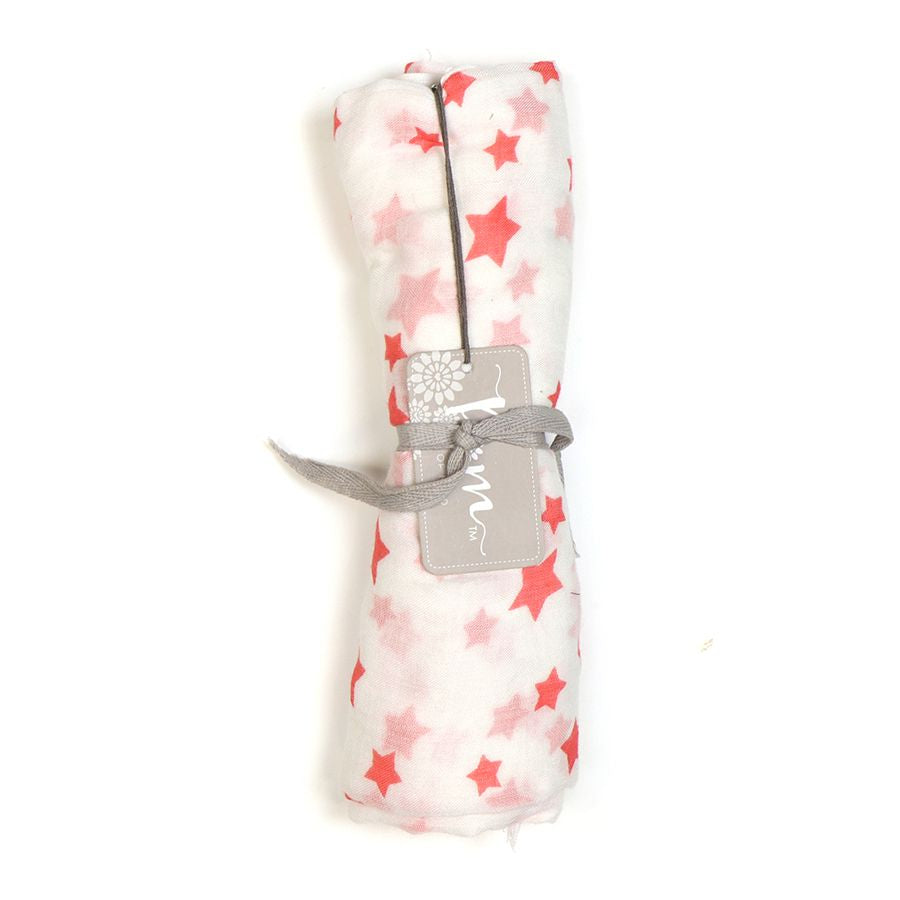 White scarf with coral pink star print