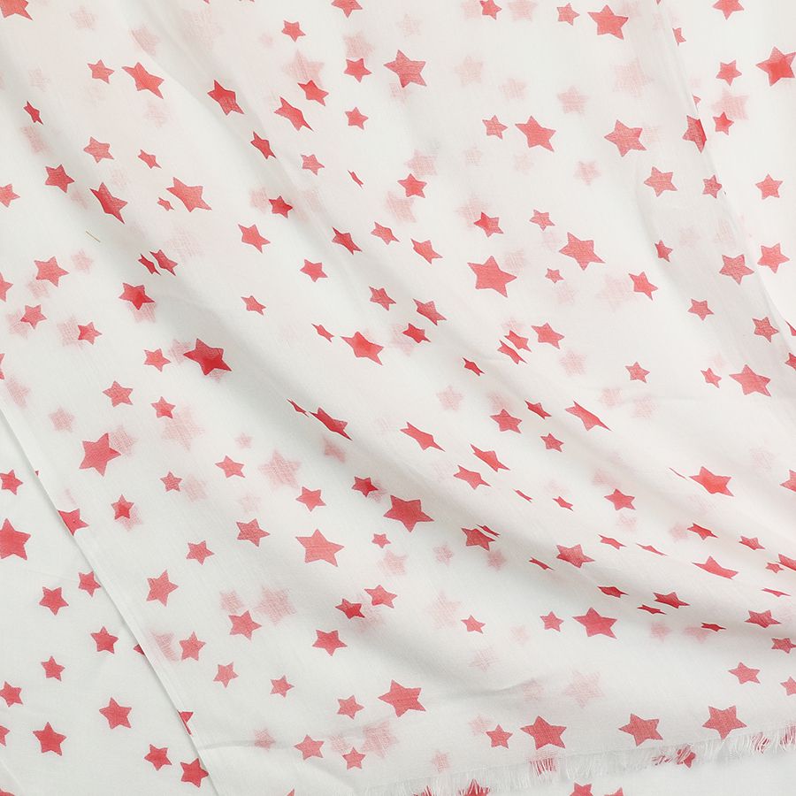 White scarf with coral pink star print