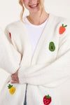 EMBROIDERED FRUIT KNIT CARDIGAN