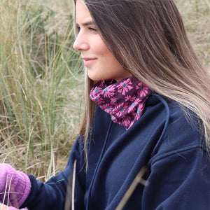Berry and pink flower print multiway cotton snood