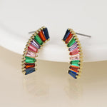 Golden curve earrings with multicoloured crystals