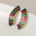 Golden curve earrings with multicoloured crystals