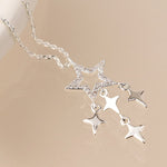 Silver plated crystal star and star drops necklace